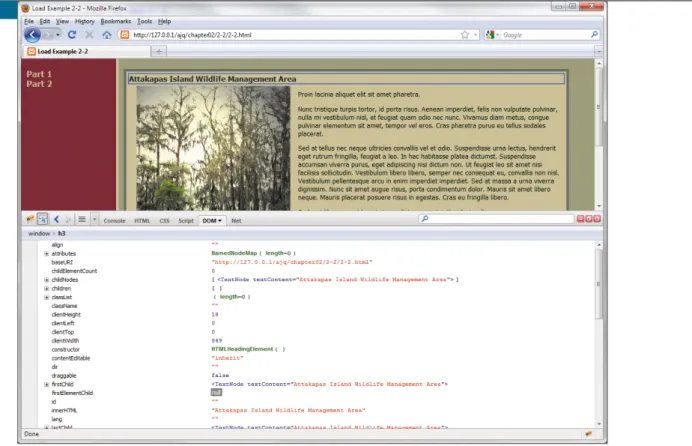 FIGURE 1.2 Examining the  DOM using Firebug with  Firefox.