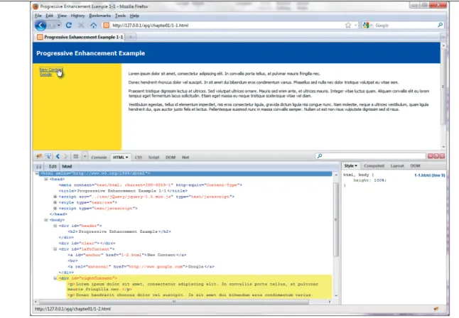 FIGURE 1.4 Using Firebug, you  can examine jQuery’s actions.