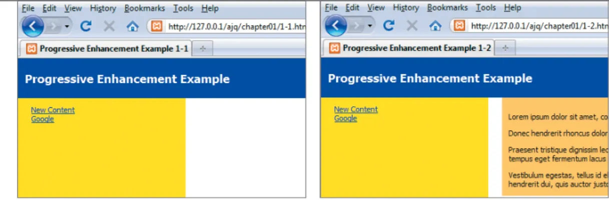 FIGURE 1.8 The result of  clicking the New Content  link in 1-2.html.