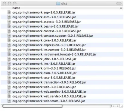 Figure 1.6 The JAR files that come with the Spring Framework distribution