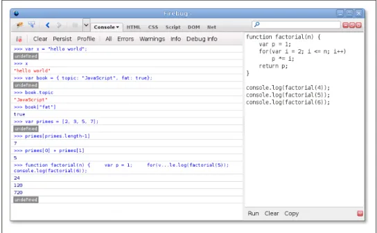 Figure 1-1. The Firebug debugging console for Firefox