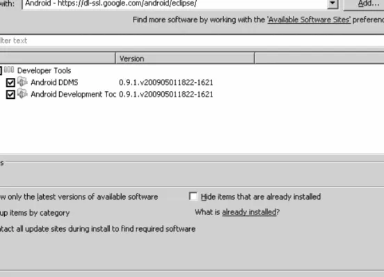 Figure 1-7. Available Software window with the Android plug-in selected 