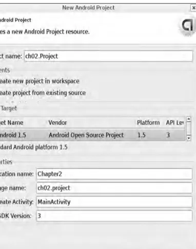 Figure 2-4. New Android Project dialog box for this chapter’s example 