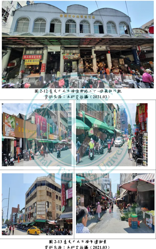 圖 2-12 臺東中央市場復興路入口~建築物外觀  資料來源：本研究拍攝﹙2021.03﹚ 