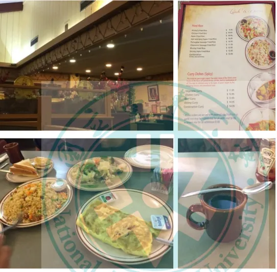 圖  58、左上：Joe Babauta 帶筆者到中式風格裝潢、賣查莫洛料理的咖啡店  圖  59、右上：Shirley’s coffee shop 的菜單 