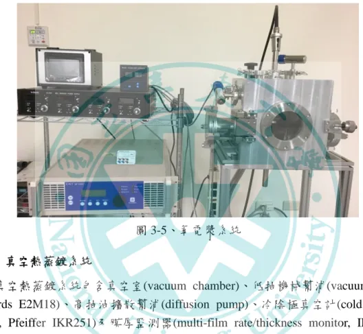 圖 3-5、氧電漿系統  3-2-6.  真空熱蒸鍍系統 