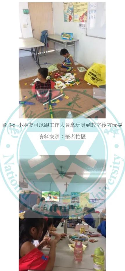 圖 3-6  小朋友可以跟工作人員拿玩具到教室後方玩耍  資料來源：筆者拍攝 