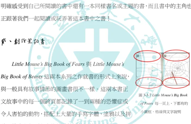 圖 3-3-7 Little Mouse’s Big Book  of Fears  每一頁上、下都有的 小圖框、格線與文字說明 