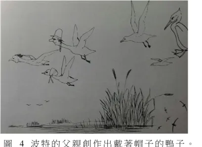 圖   4  波 特 的 父 親 創 作 出 戴 著 帽 子 的 鴨 子 。   (Beatrix Potter: Artist, Storyteller    and Countrywoman 39 )   