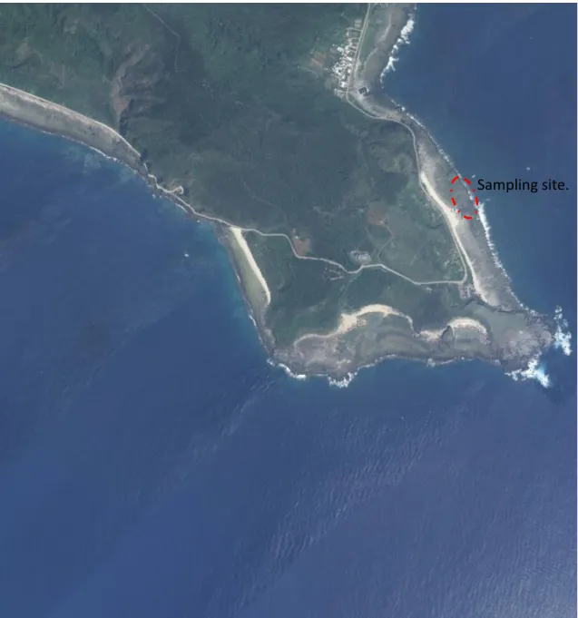 Figure 17. Aerial photographs of jhaorih hot spring in Green Island (red circle is  sampling site)