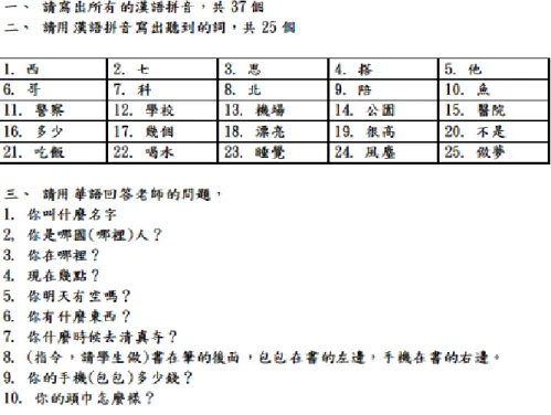 圖  9 2013 中 文 版 前 測 內 容  