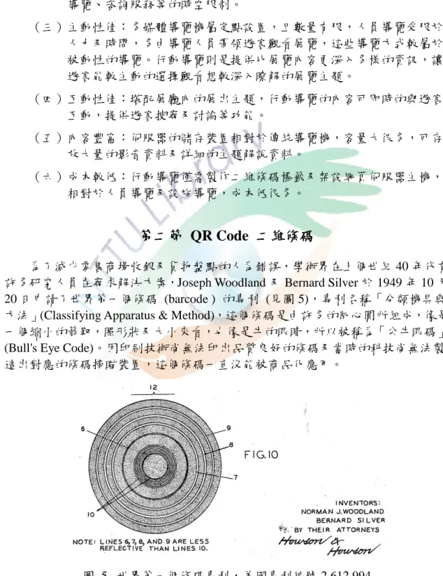 圖  5.  世界第一個條碼專利，美國專利編號 2,612,994 