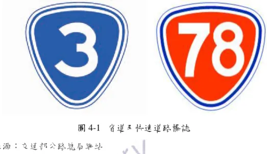 圖 4-1o 省道及快速道路標誌  資料來源：交通部公路總局網站  公路局把我們這裡的路顧的很好，山路本來問題就很多，尤其是颱風時的公 路搶修，雨還沒停，搶修的重機具已開上山來作業了，省公路他們管理維護的真的 很用心，我在颱風天時看到他們真的很感動。其它那些道路有時候放了很久才來 修，實在沒辦法法比較啦！。 （C4）  『公路總局』產品及服務辨識度不高之主因之一為民眾對於各道路系統的認 識不足外，事件印象的行銷未能適當應用。侯孟偉（2003）認為事件行銷是利用 既有的事件或自行創造的話題，藉由民眾的口耳相傳