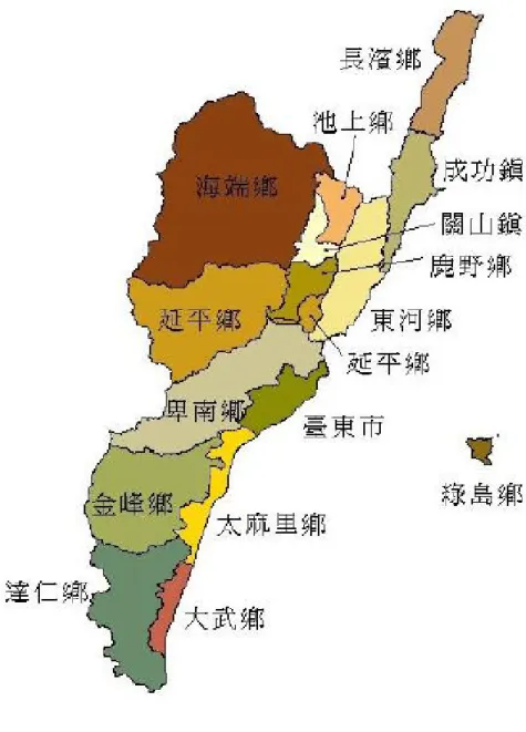 圖 1-4-1 臺東縣行政區域圖  資料來源：行政院環境保護署，102年。 