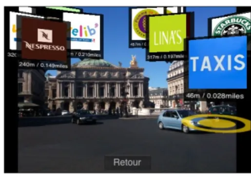 圖 16. AR 應用於導覽系統  (資料來源:  http://mmdays.com/2009/09/25/augmented-reality-for-dummies/ )          4.展場特效：如在強調聲光效果的演唱會上透過互動情境設計， 表演者就像變魔術一般，將許多後製特效以現場即時互動的方 式呈現，大規模動態表演將虛實融合於台上螢幕中，將可以帶 給觀眾驚奇眩目的感官刺激。  圖 17.AR 應用於展場特效        (資料來源: YouTube http://www.youtube.c