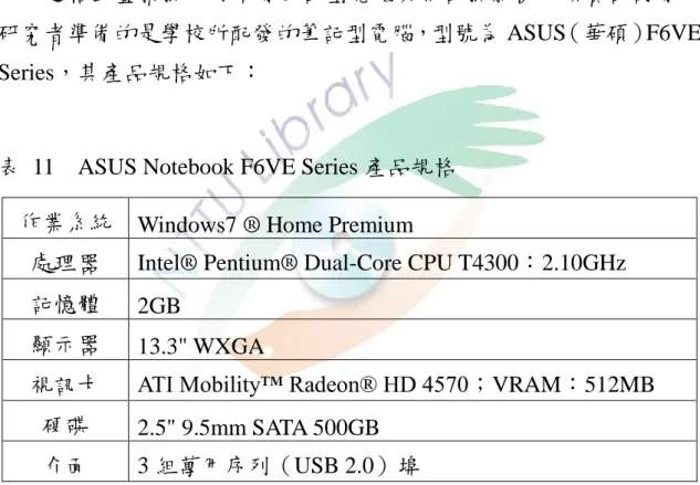 表  11    ASUS Notebook F6VE Series 產品規格  作業系統  Windows7 ®  Home Premium 