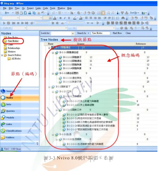 圖 3-3 Nvivo 8.0樹狀編碼示意圖 