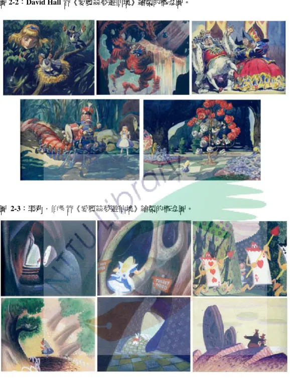 圖 2-2：David Hall 替《愛麗絲夢遊仙境》繪製的概念圖。 