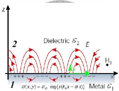 Fig. 2.1.1-1 Surface plasmons at interface between a metal and a dielectric material have a 