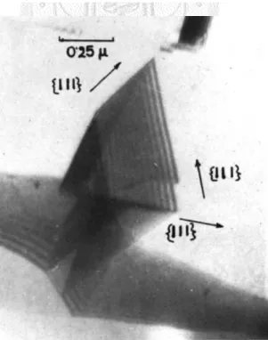 Fig. 2-8  Complex array of stacking faults which could act as a nucleus of twin containing three {111} planes [7]