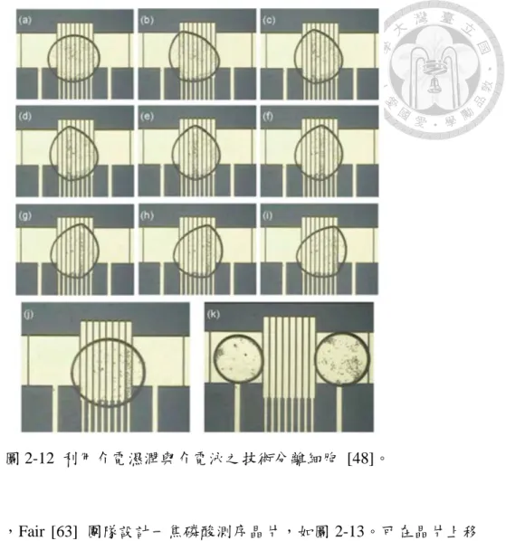 圖 2-12  利用介電濕潤與介電泳之技術分離細胞  [48]。 