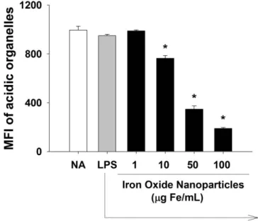 Figure 9. Effect of iron oxide nanoparticles on lysosomal membrane permeability  in LPS-stimulated microglia