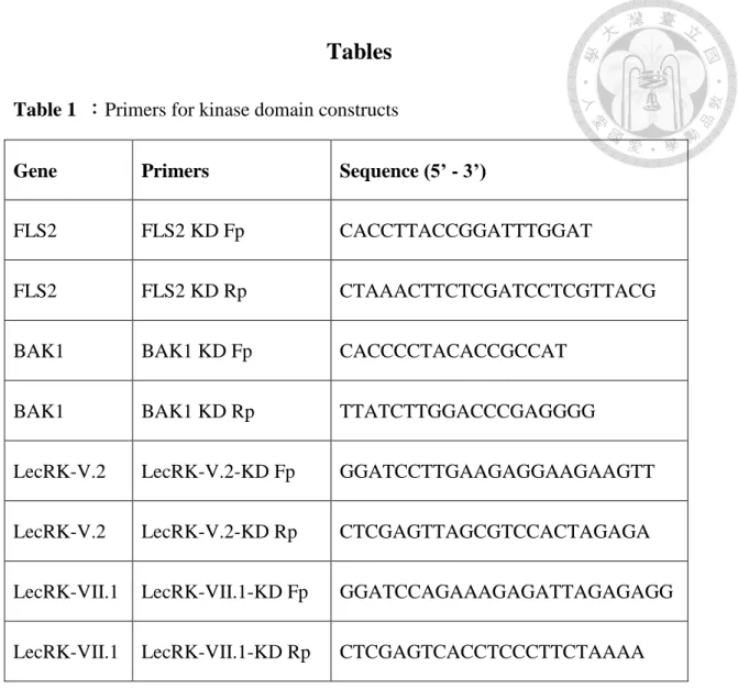 Table 1  ：Primers for kinase domain constructs 