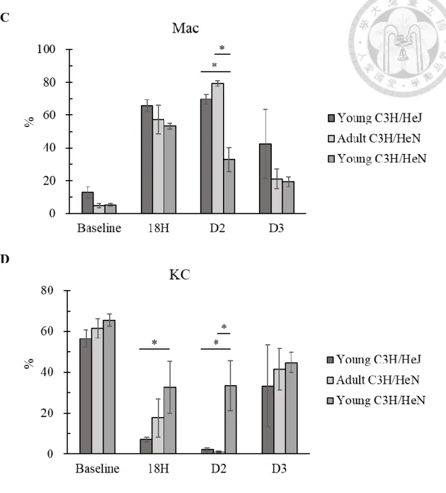 Figure 10. Kupffer cell population of young C3H/HeJ mice  decreased after the transfection of HBV 