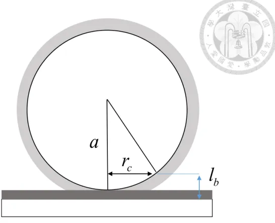 Figure 3-3 Schematic diagram of contact area.  The l b   is the characteristic  thickness of the bond