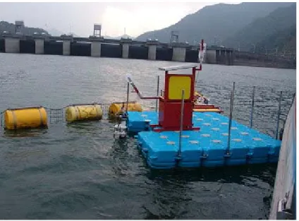 Figure 3a  The moored monitoring platform of dam site. Photo: Environmental  Ecosystem Laboratory, Research Center for Environmental Changes, Academia Sinica 