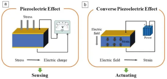 Fig. 2-12 piezoelectric and converse piezoelectric effects [36] 