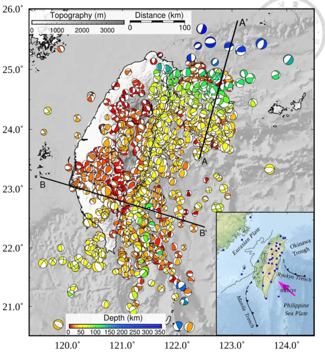 Figure 2.1 AutoBATS MT solutions for earthquakes from May 1996 to April 2016.   