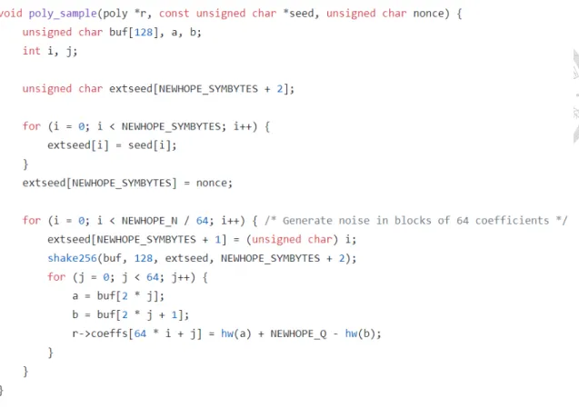 Figure 4.4: Implementation of the NewHope Sampling Function in pqm4 crypto library.