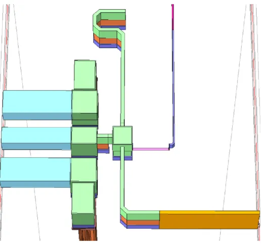 Fig. 2.17. 3-D  rendering  of  the  input  matching  network  with  the  GSG  RF  pads  used  for  EM  simulation