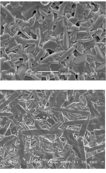 Fig.  3-7  Typical  free  surface  micrographs  of  Ba 5 Nb 4 O 15   specimens  sintered  at  (a)  1250°C  (b)  1300°C (c) 1435°C 