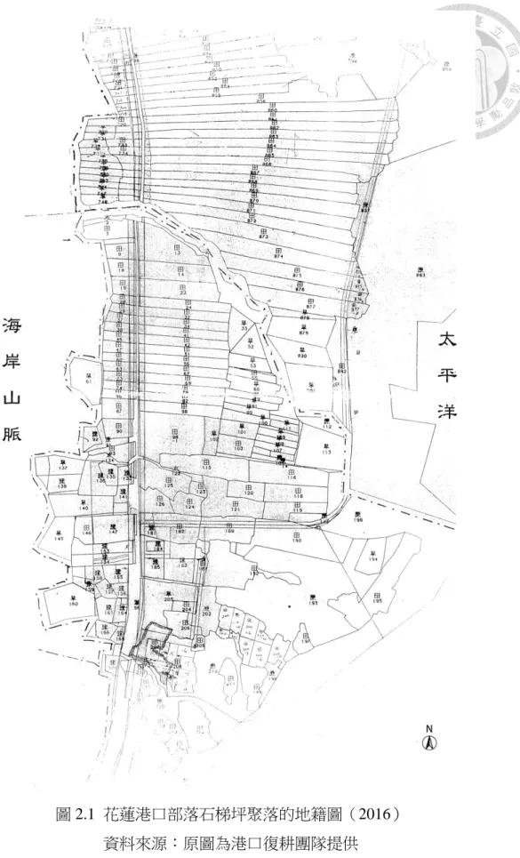 圖 2.1  花蓮港口部落石梯坪聚落的地籍圖（2016） 