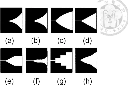 圖  2.1 TSA 不同的形式: (a) Exponential (b) Tangential (c) Parabolic (d) Linear(e)  Linear-constant (f) Exponential-constant (g) Step-constant (h) Broken linear 