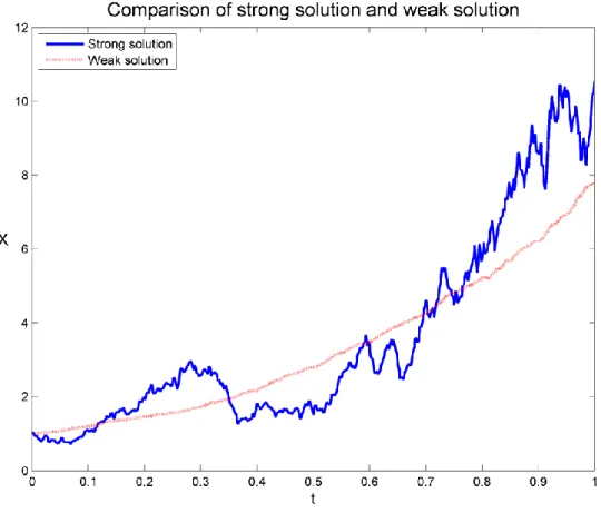 Figure 3.2 shows the comparison of one of scenarios with strong and weak solutions by  using the time step 2 -9 