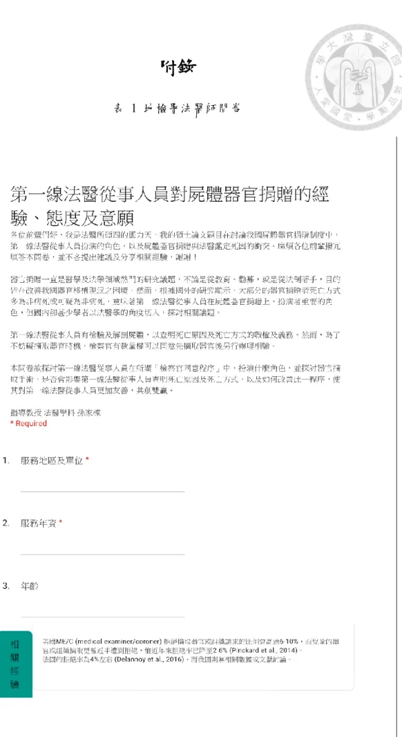 表  1  地檢署法醫師問卷 