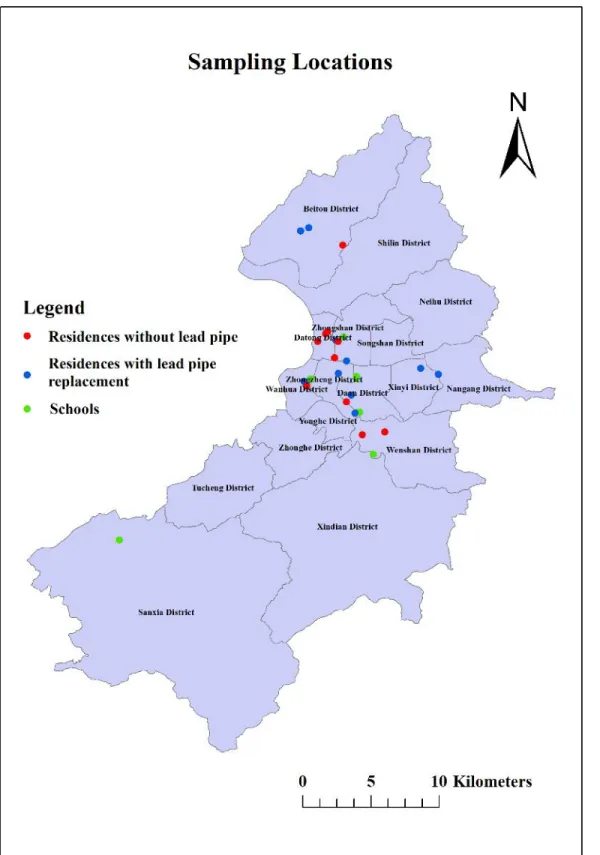 Figure 1. Locations of residences and schools sampled in this study. 