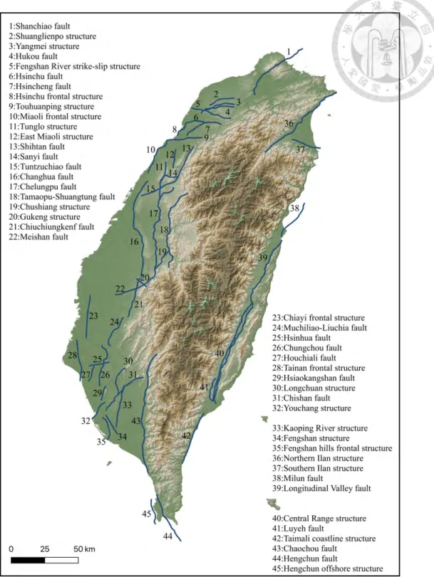 Figure 4 The major seismogenic structures of Taiwan which provided by Shyu, J. 