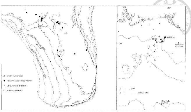 圖 3- 4：古海岸線及古河道位置示意圖。(Faught, 2004a)   