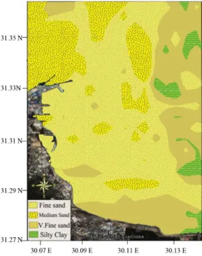 圖 3- 15：Abu Quir Bay 海床表層沉積物種類分布。(Hamouda et al., 2015)   