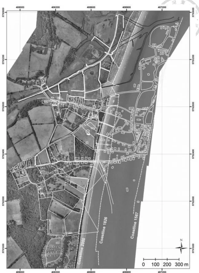 圖 3- 20：Dunwich 各年代地圖套疊成果。(Sear et al., 2011)   