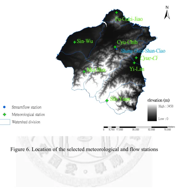 Figure 6. Location of the selected meteorological and flow stations 