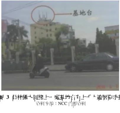 圖  3  員林鎮大同路上一處基地台有上千人連署要求拆除  資料來源：NCC 內部資料  一、 媒體的推波助瀾與選票效應  台灣社會自解嚴以來，各類媒體被壓抑許久的能量一下子釋放，近幾年又因 外來媒體財團加入戰局，競爭劇烈下為講求速效，往往為了嘩眾取寵而喪失最基 本的常識判斷或事實求證，從而扭曲事情的情況非常普遍。周桂田（2003）就曾 指出台灣媒體的基本問題在於：正在發生的社會實情（social reality）經過媒 體的報導與評論，媒體卻也同時成為這些現象的行動者（轉引自陳麗分，2007： 65），例
