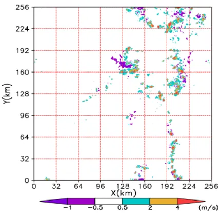 Figure 2 Snapshot of whole horizontal domain at 500 th  time steps, 3km height. Shaded color 