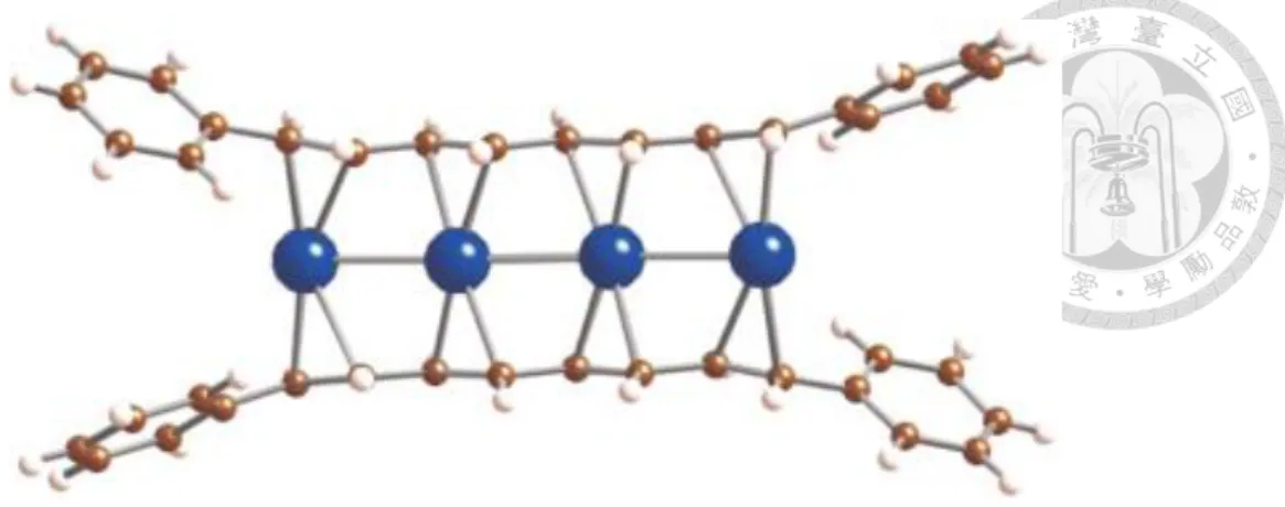 Figure 1-4. Molecular structure of the tetrapalladium cation, 