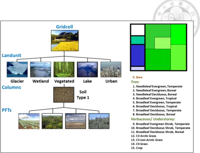 Figure 2.1 Schematic diagram of the representation of land surface cover types in the  Community  Land  Model  version  4  (CLM4.0)