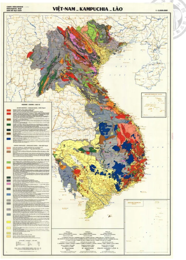 圖 2.2  越南—柬埔寨—寮國地區兩百萬分之一地質圖 